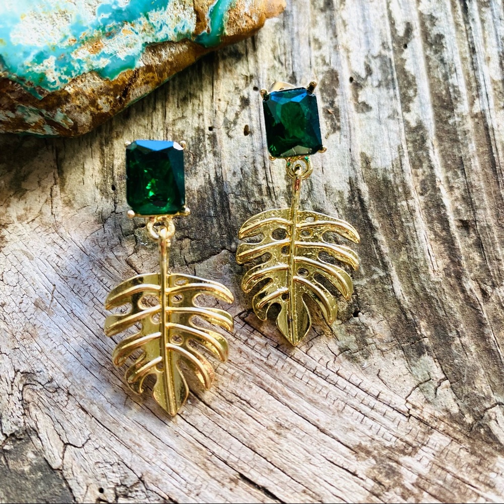 Free People Green and Gold Leaf Earrings